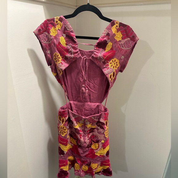 Anthropologie Maeve Beaded Lace Up Back Mini Dress 4 - Picture 3 of 3